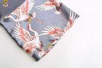 Women's Pink Satin Crane Print Kimono Robe