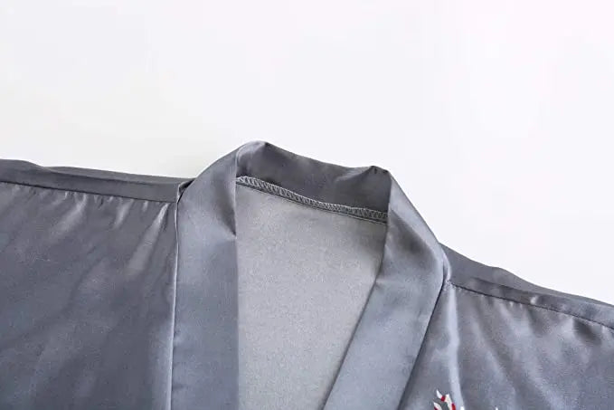 Royal Blue Satin Crane Print Kimono Robe
