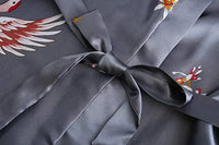 White Satin Crane Print Kimono Robe