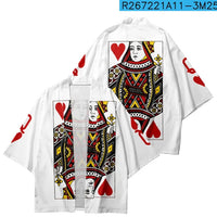 White Queen of Hearts Card Print Kimono Top