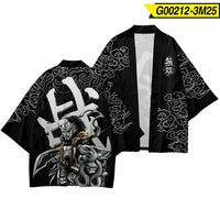 Black Japanese Warrior Print Kimono Cardigan