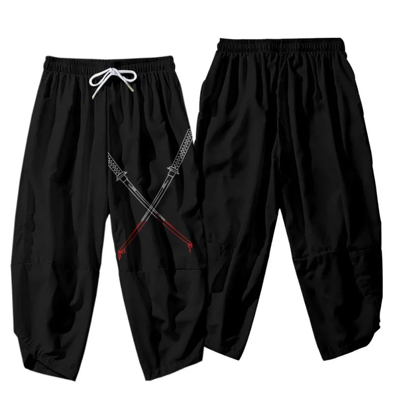 White Ink Wash Cherry Blossom Loose Pants