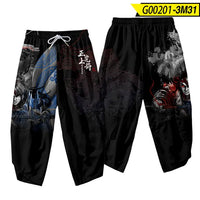Black Anime Harem Pants with Dragon Print