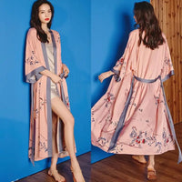 Silky Dusty Pink Floral Kimono Robe