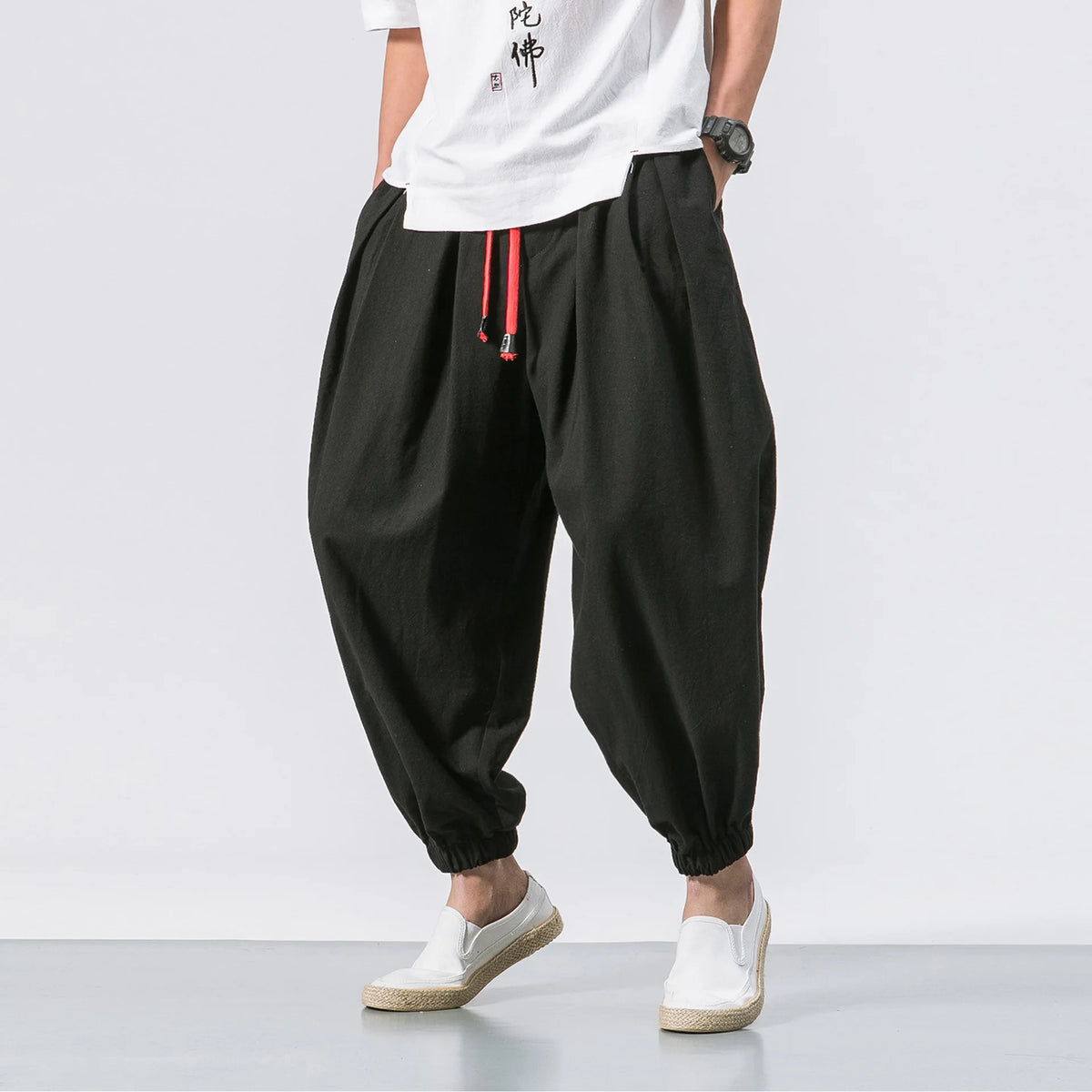 Men's Olive Green Linen Blend Harem Pants