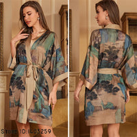 Artistic Kimono Robe with Multi-Color Landscape Print