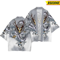 Grey Gradient Mythical Dragon Kimono Jacket