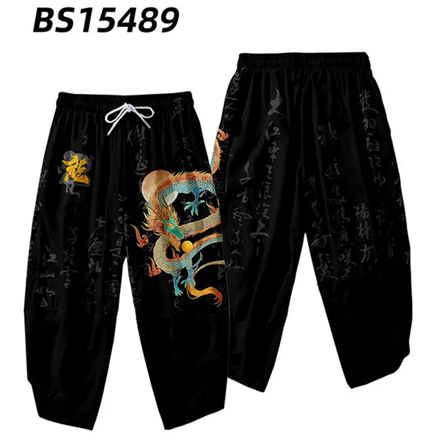 Black Dragon Print Streetwear Joggers