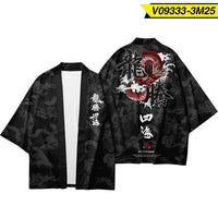 Black Haori Cardigan with Red Dragon and White Script