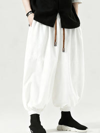 Men's White Loose-Fit Drawstring Ankle Pants