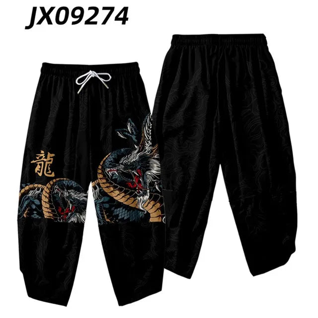 Black Dragon Kanji Cropped Harem Pants