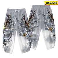 Men's Loose Gray Dragon Print Joggers