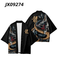 Black Japanese Dragon Print Kimono Jacket