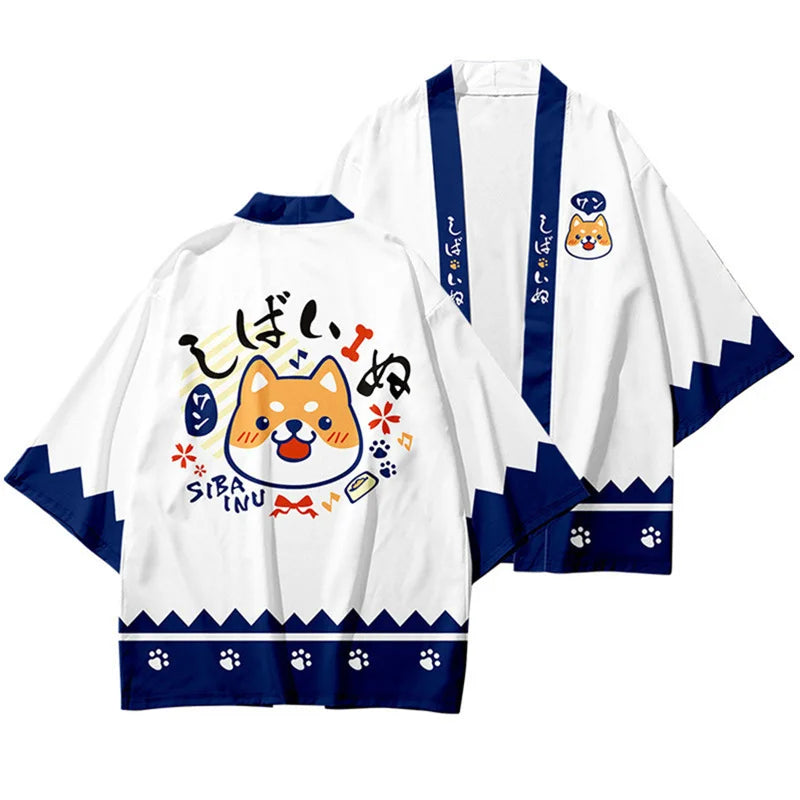 Black Haori Jacket with Katana and Kitsune Print