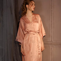 Soft Rose Gold Jacquard Satin Kimono Robe