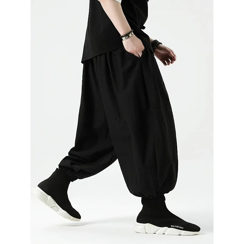 Men's Black Baggy Harem Pants with Drawstring