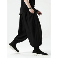 Men's Navy Blue Wide Leg Lantern Pants with Elastic Ankle