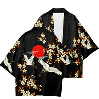Black Japanese Warrior Print Kimono Cardigan