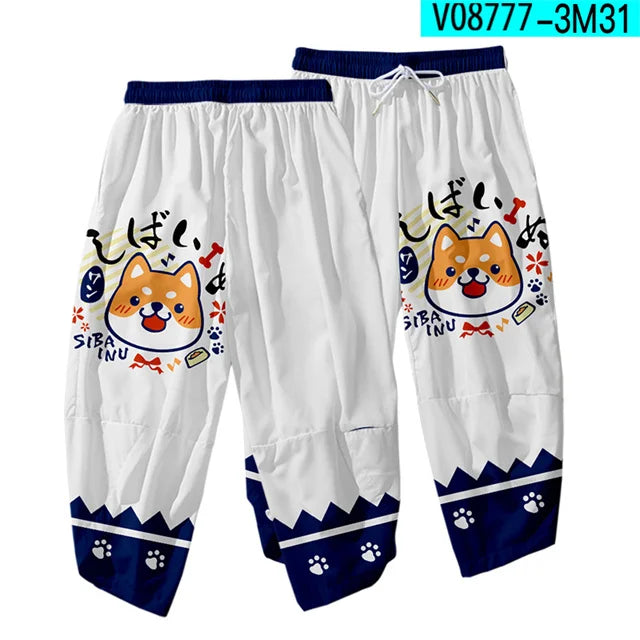 Cute Shiba Inu White Cropped Casual Pants