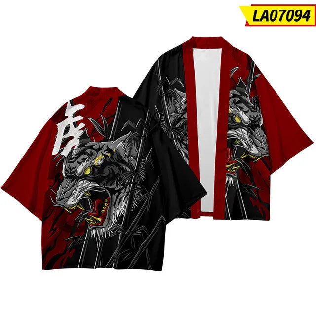 Red and Black Tiger Print Kimono Jacket
