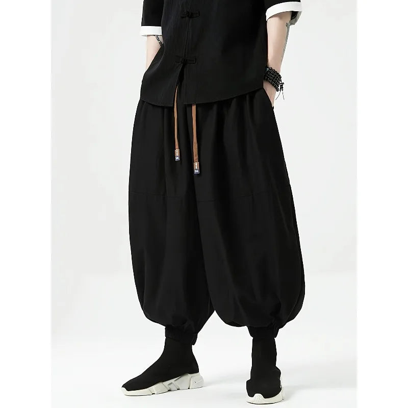 Men's Black Baggy Harem Pants with Drawstring