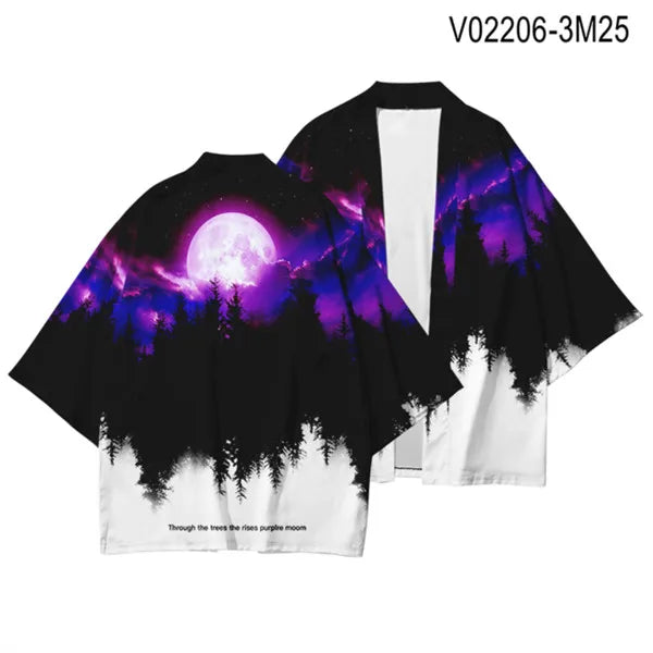 Cosmic Purple Moon Forest Haori Jacket