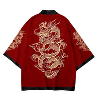 Unisex Kimono Jacket with Red Moon Pine Trees Print
