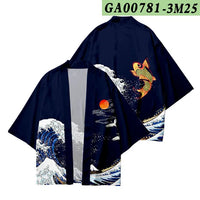 Navy Kimono Jacket with Japanese Wave & Koi Design