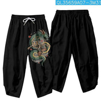 Loose-Fit Black Pants with Dragon Warrior Graphic