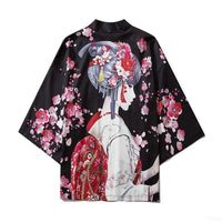 Unisex Black Cherry Blossom Geisha Kimono Cardigan
