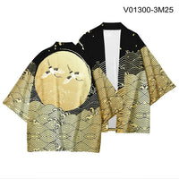 Japanese Haori Jacket with Gold Crane & Moon