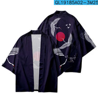 Japanese Navy Kimono Cardigan with Cranes & Sun