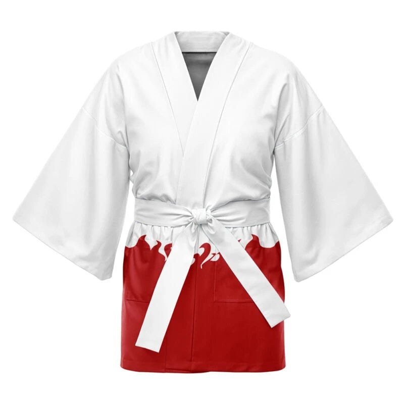 Anime White and Red Flame Kimono