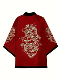 Deep Red Golden Dragon Kimono Cardigan