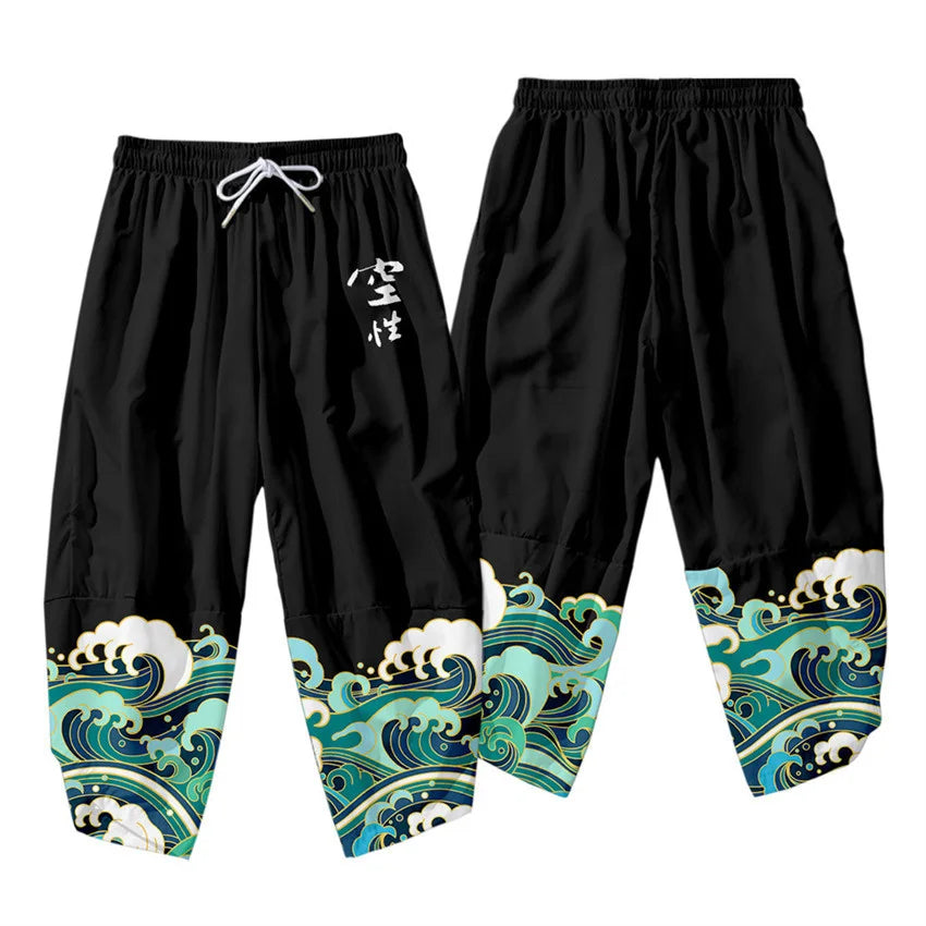 White Ink Wash Cherry Blossom Loose Pants