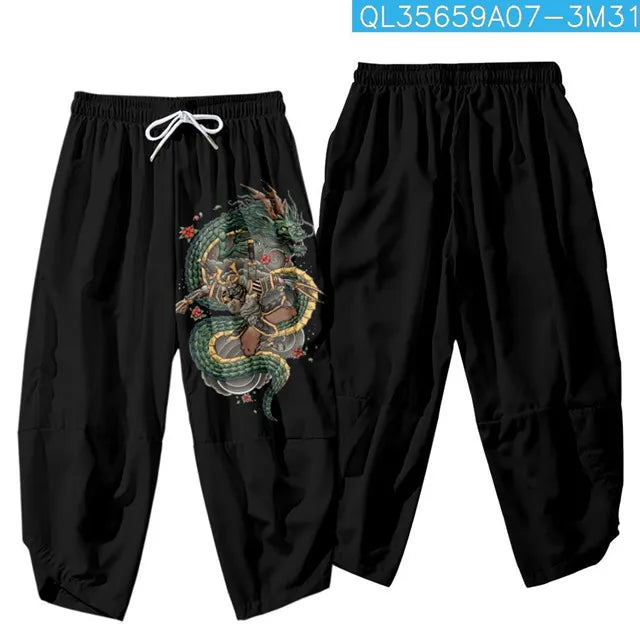 Loose Black Dragon Warrior Graphic Joggers