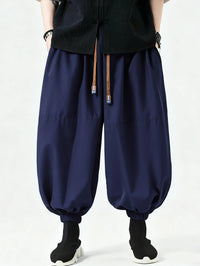 Men's Navy Blue Wide Leg Lantern Pants with Elastic Ankle