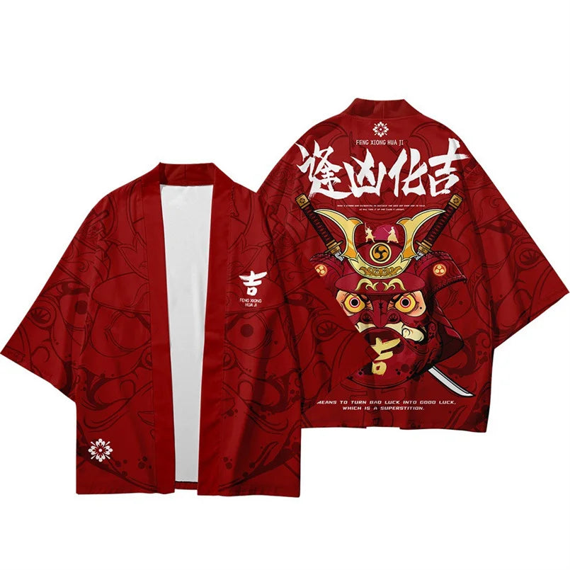 Black Haori Jacket with Katana and Kitsune Print