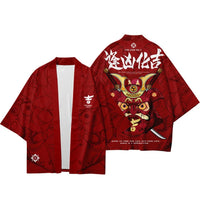 Black Japanese Warrior Print Kimono Cardigan