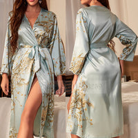 Women's Light Blue Silky Satin Kimono Robe