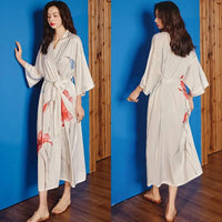 Silky Cream Abstract Floral Kimono Robe