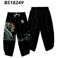 Unisex Loose Black Dragon Print Joggers