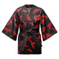 Black Akatsuki Kimono Robe with Red Crow Print