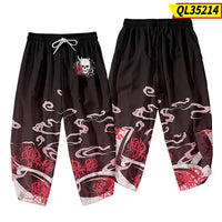 Unisex Black Skull and Spider Lily Loose Pants