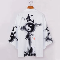 White Ink Wash Yin Yang Kimono Cardigan