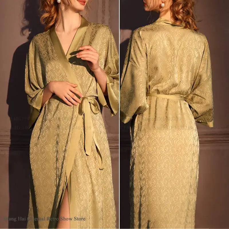 Burnt Orange Paisley Satin Kimono Robe