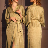 Soft Rose Gold Jacquard Satin Kimono Robe