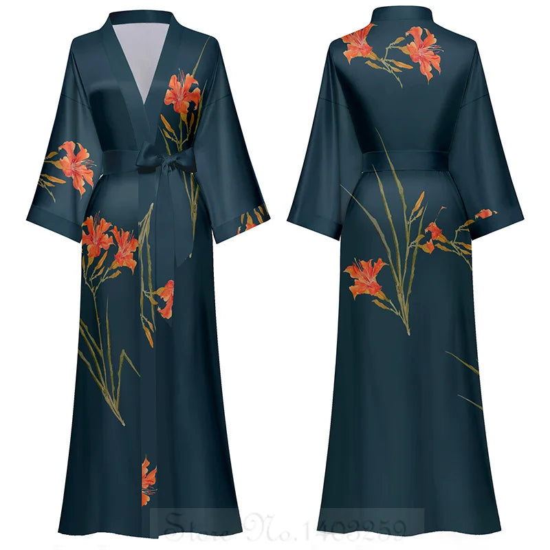 Blush Pink Silky Floral Kimono Robe with Stars & Love