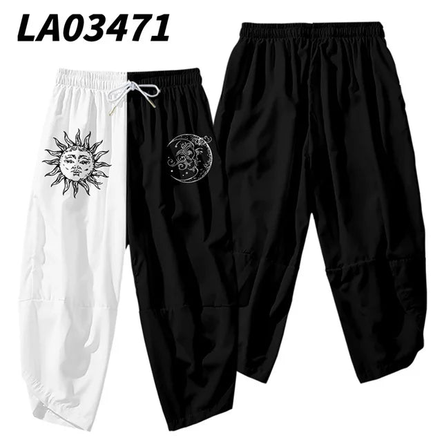 Split Color Sun Moon Cropped Jogger Pants