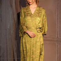 Pale Pink Floral Damask Satin Kimono Robe